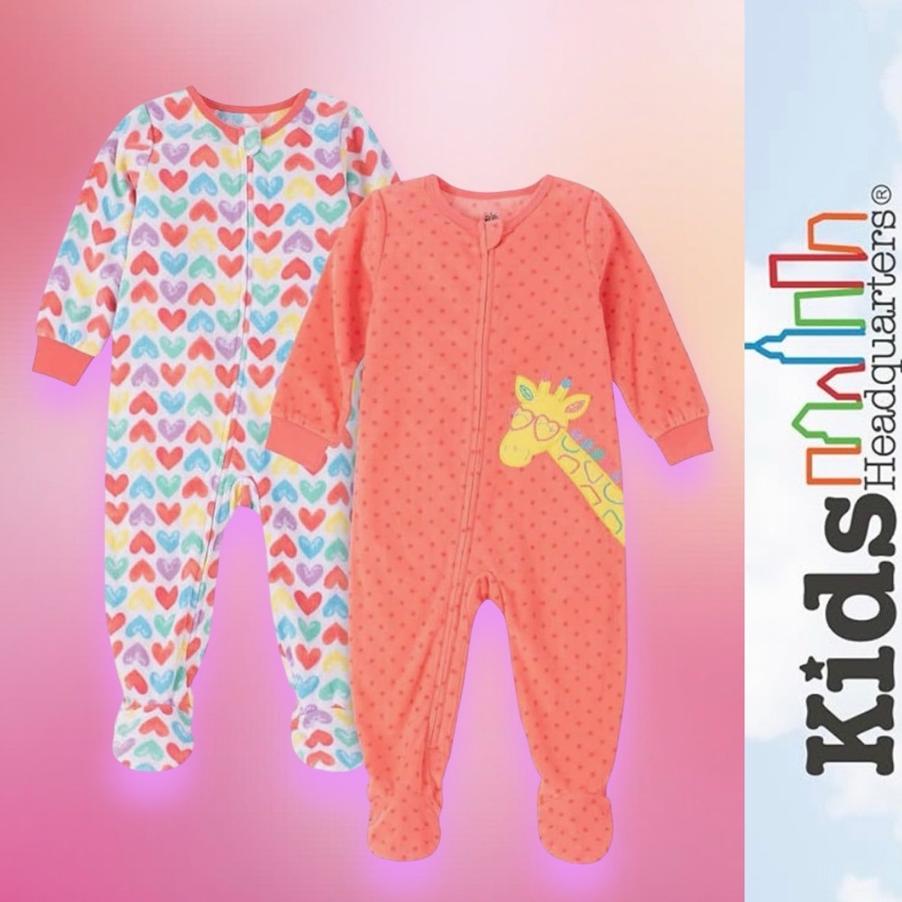 Kids Headquarters Set of 2 Soft Fleece Footie‎ Pajamas, Size 2T, MSRP $40